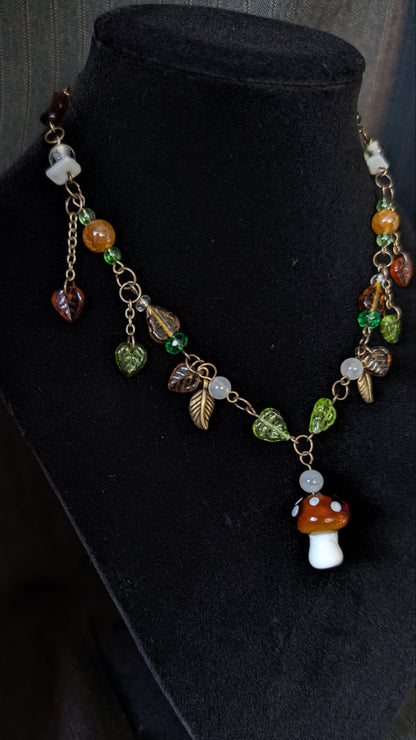 Mushroom Leaf Necklace & Earrings Set