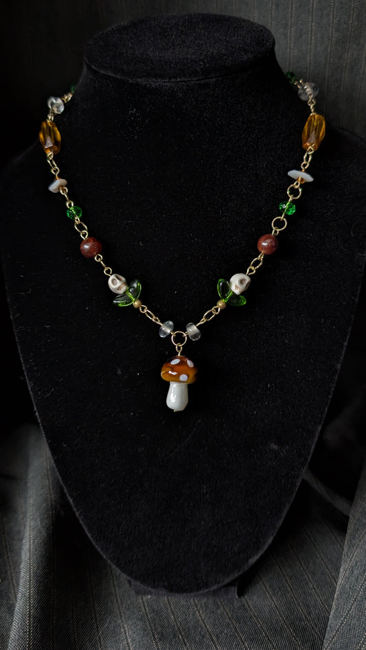 Mushroom Skull Necklace & Earrings Set