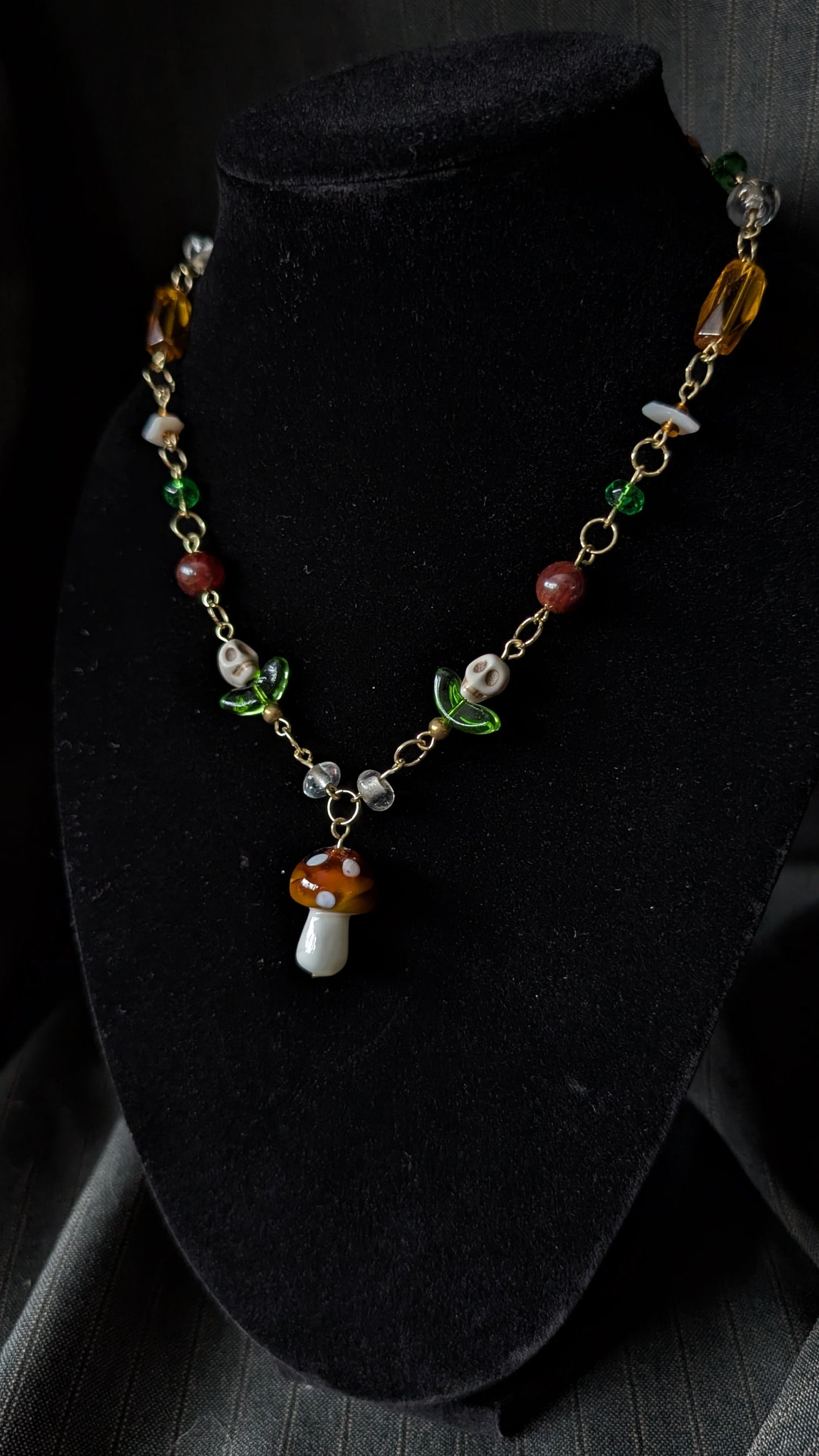 Mushroom Skull Necklace & Earrings Set
