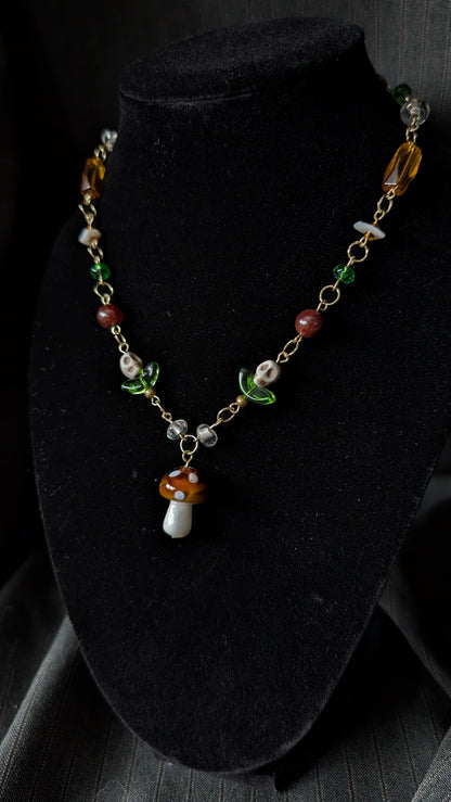 Mushroom Skull Necklace & Earrings Set